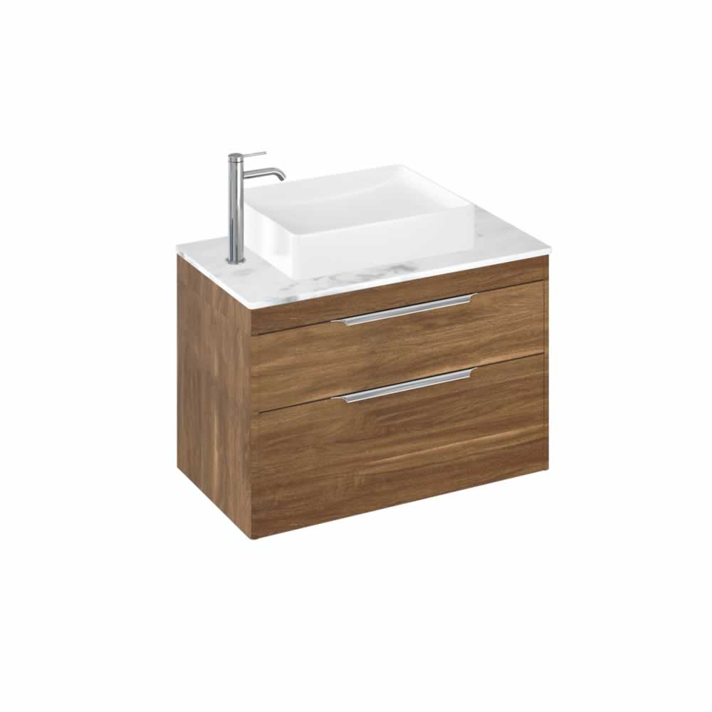 Shoreditch 85cm double drawer Caramel with Carrara White Worktop and Quad Countertop Basin